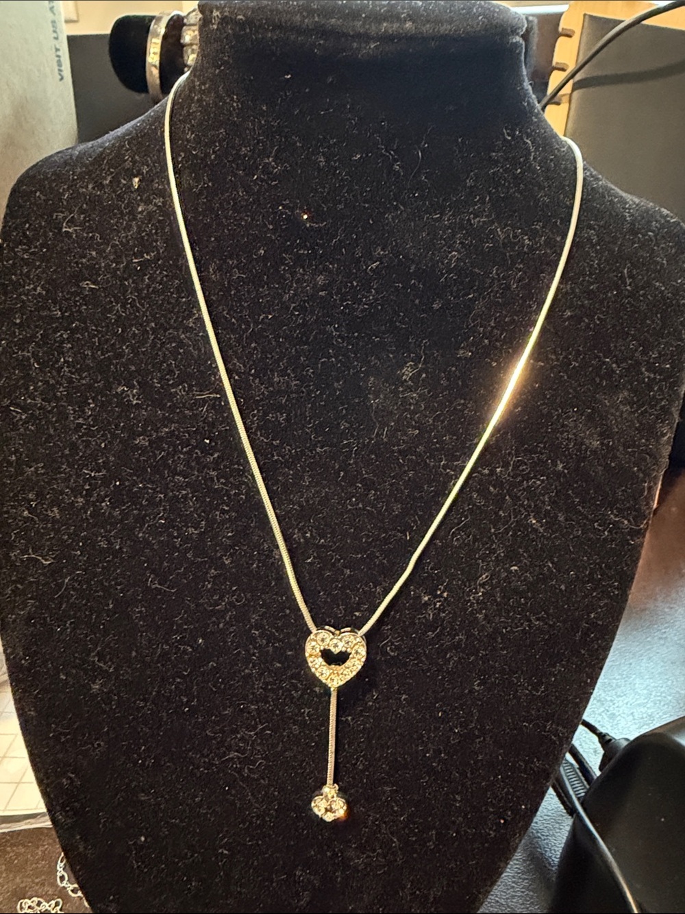 Gold Heart Lariat Necklace with Crystal Drop - Women Jewelry